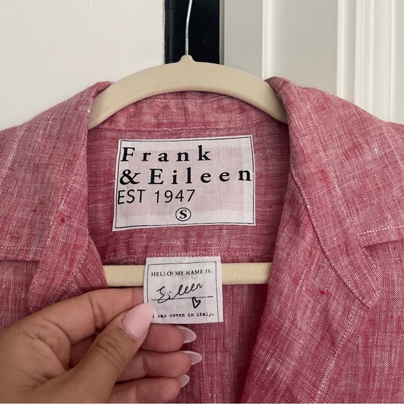 Frank & Eileen Linen Magenta Pink Red Heather Long Sleeve Button Down Eileen Top - Picture 3 of 5